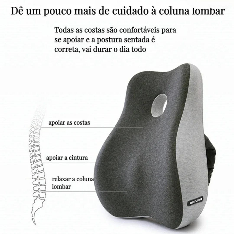 Almofada Ortopédica para Lombar – Espuma Memory Foam, Alívio Dores Costas e Ciática, Cadeira Escritório