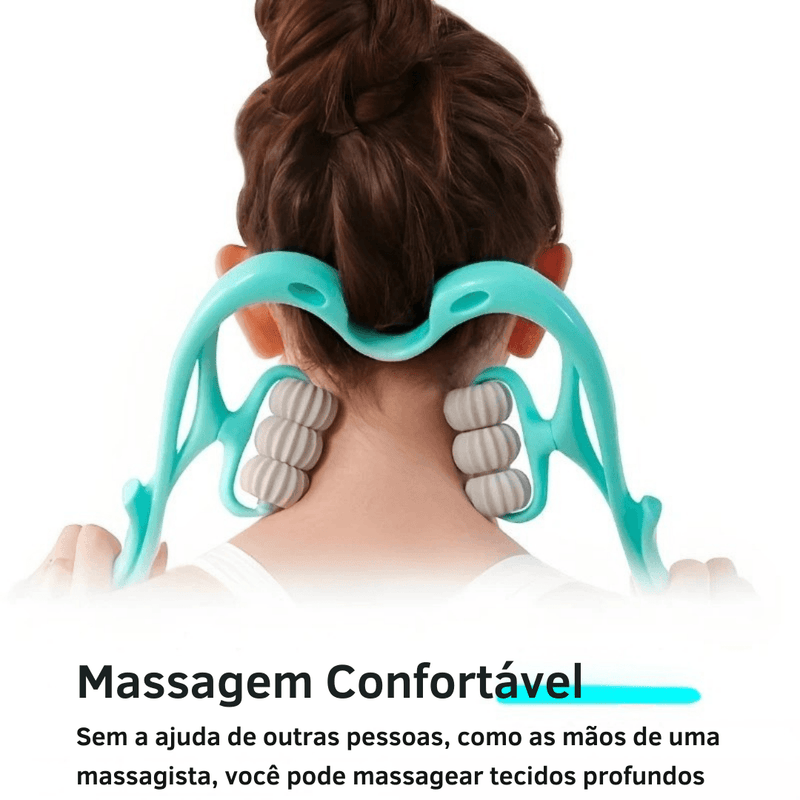 Massageador de Pescoço Manual com Rolo – Terapia Pontos de Pressão, Alívio Tensão e Torcicolo
