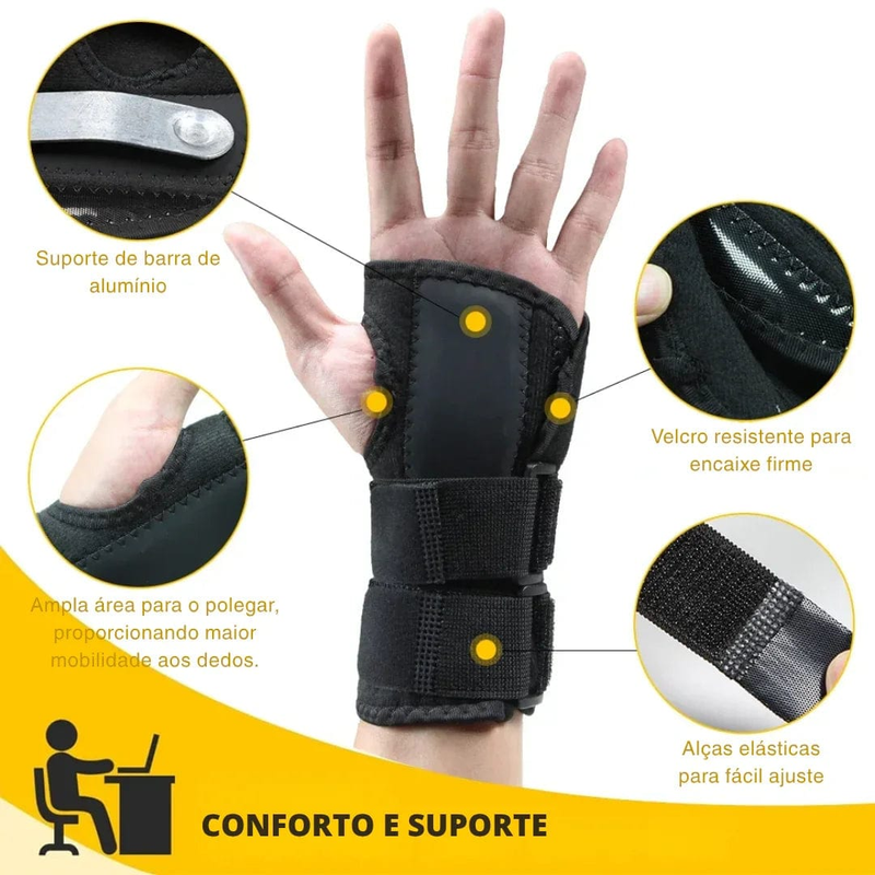 Órtese de Punho Profissional com Tala – Tratamento Túnel do Carpo, Tendinite, Pós-Fratura, Ajustável