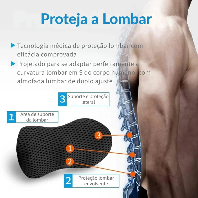 Almofada Lombar Ortopédica Memory Foam – Suporte para Coluna, Alívio Dores nas Costas, Uso em Cadeira
