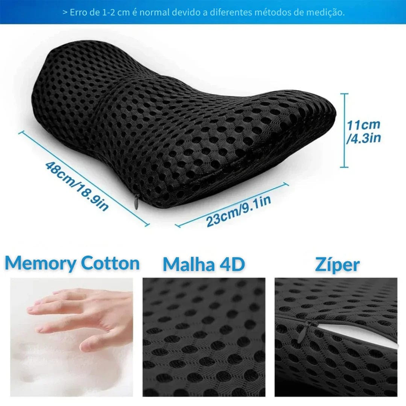 Almofada Lombar Ortopédica Memory Foam – Suporte para Coluna, Alívio Dores nas Costas, Uso em Cadeira