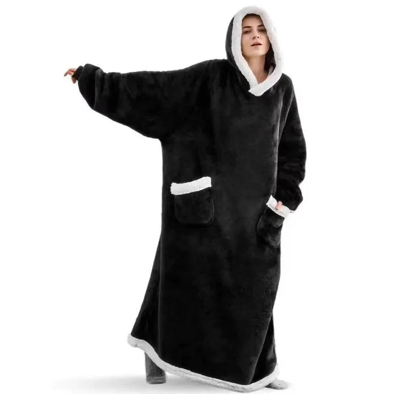 Manta de Capuz Vestível Extra-Longo – Cobertor Sherpa Fleece, Super Conforto e Aquecimento