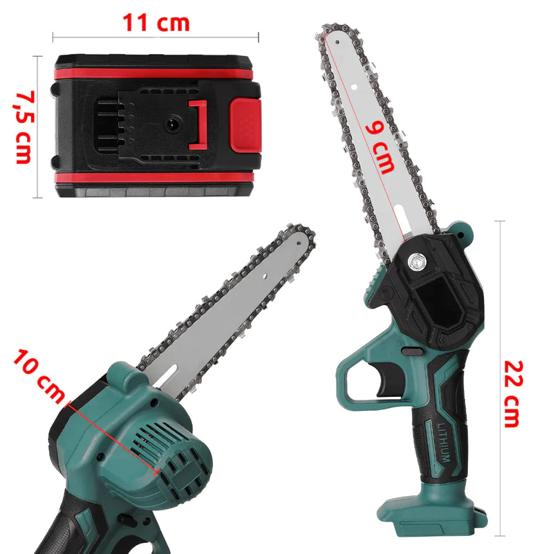 Mini Motoserra Elétrica Portátil com Bateria Recarregável + 1 Bateria de Brinde